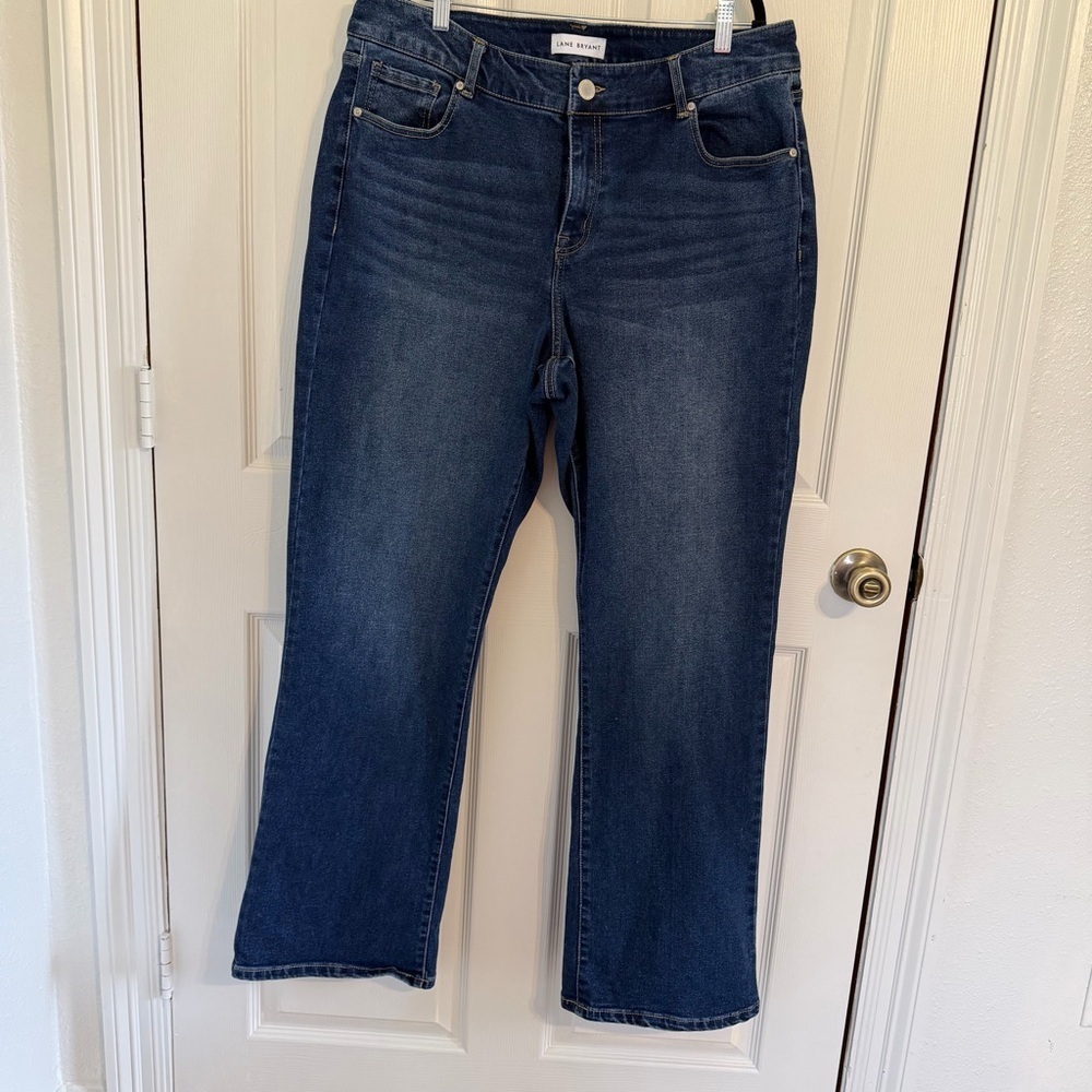 Lane Bryant Dark Blue Straight Leg Jeans SZ 18 long flex magic waistband curvy